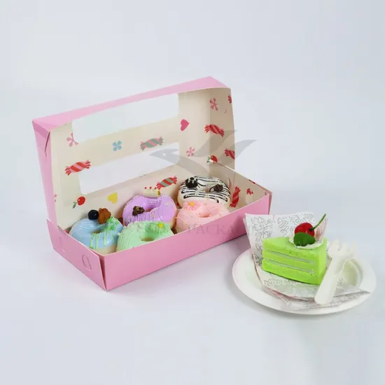 Factory Wholesale Cheap Personalized Luxury Transparent Window Customized Printed Food Grade Disposable Packaging Macaron Cake Doughnut Sweet Cardboard Box
