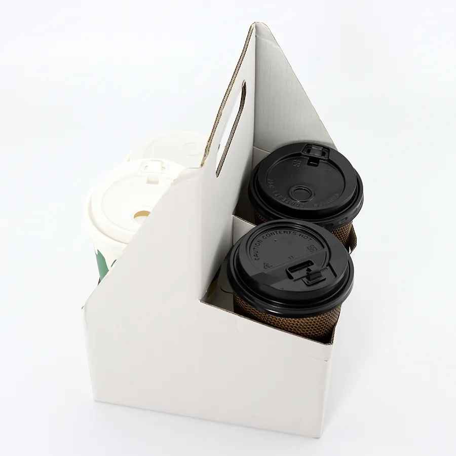 Custom Corrugated Take Away Hot Drink Coffee Tea Cup Holder Paper Cup Holder with Handle Coffee Carrier
