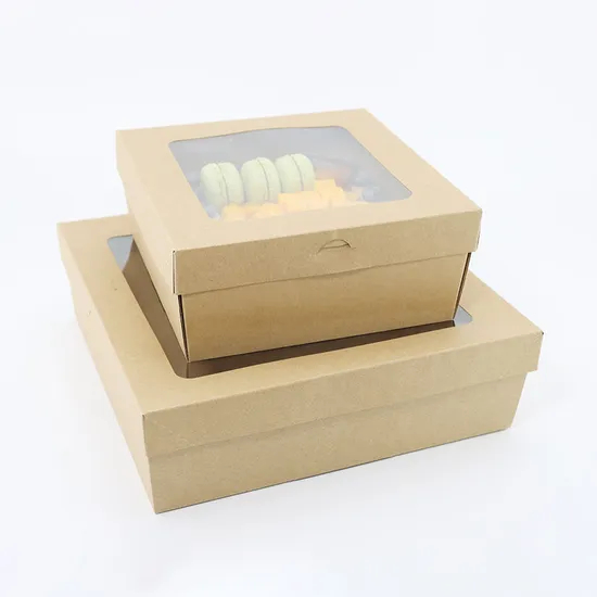 Custom Shipping Boxes Paper Gift Box Cake Food Packaging Cookie Donuts Boxes Packing Kraft Paper Square Box with Window