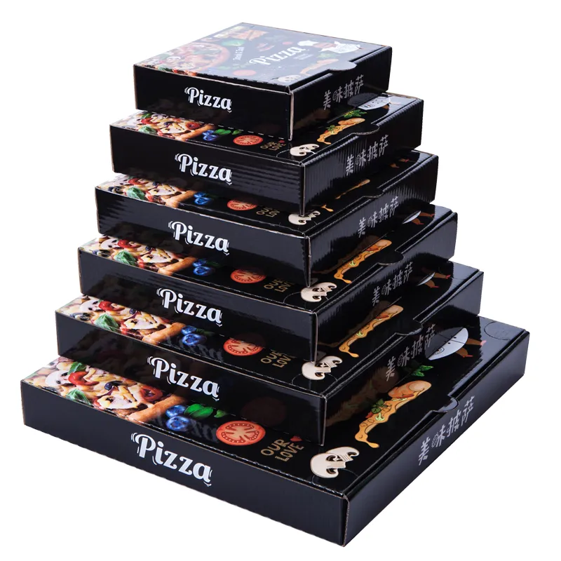 Custom Biodegradable Kraft Pizza Boxes with Logo Recyclable Take Away Food Packaging Features Embossing and Stamping Printing