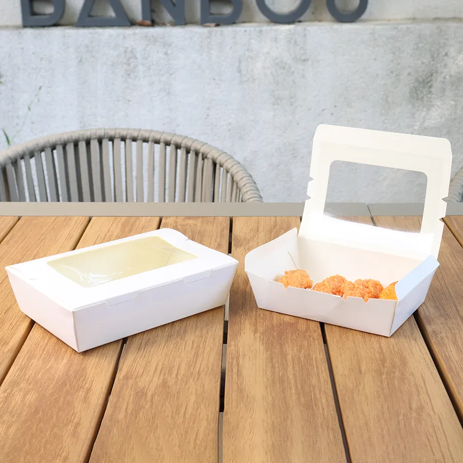 Kraft Rectangular Cake Lunch Container with Clear PP/Pet Lid Paper Food Packaging Takeout Box Lunch Box