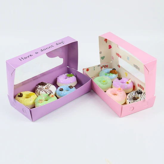 Wholesale Cake Biscuit Cookie Donut Box Packaging with Logo Biodegradable Folding Paper Cardboard Packing with Window