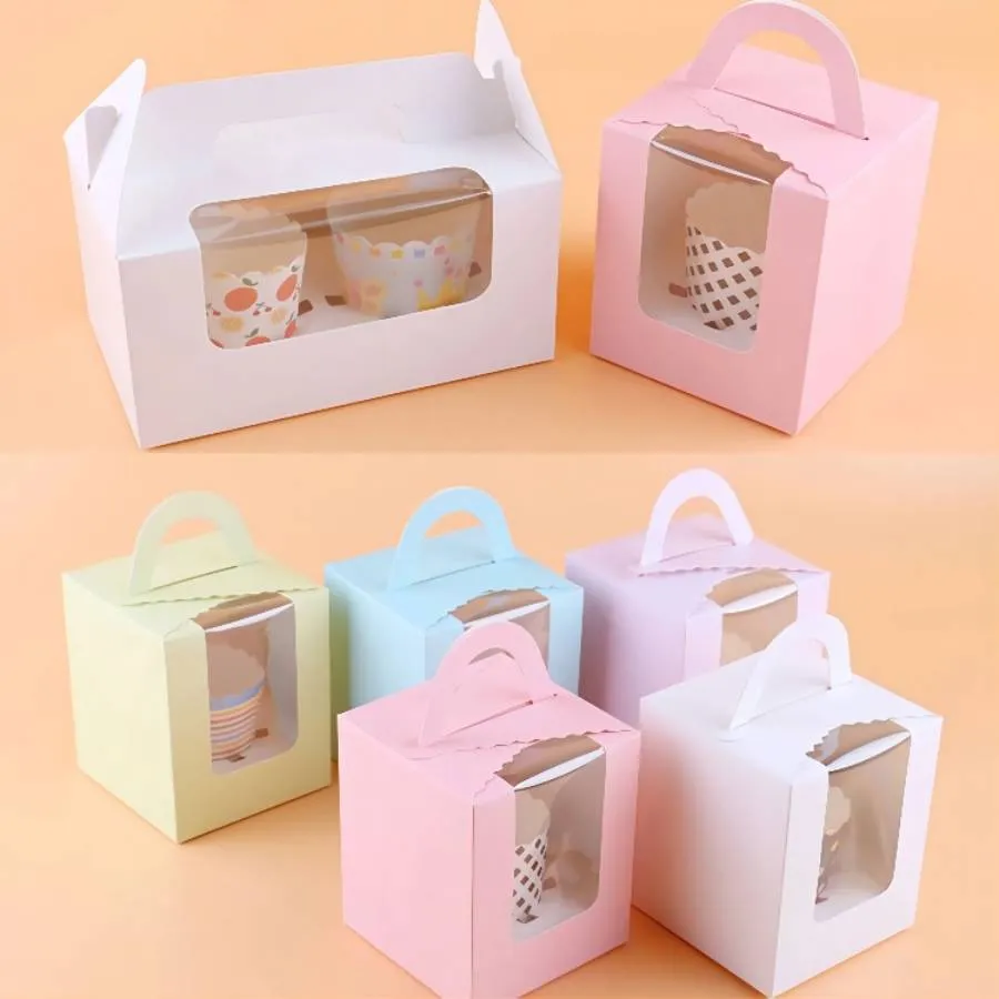 Cup Cake Box with Transparent Window White Cardboard Cake Box Colorful Paper Cake Box