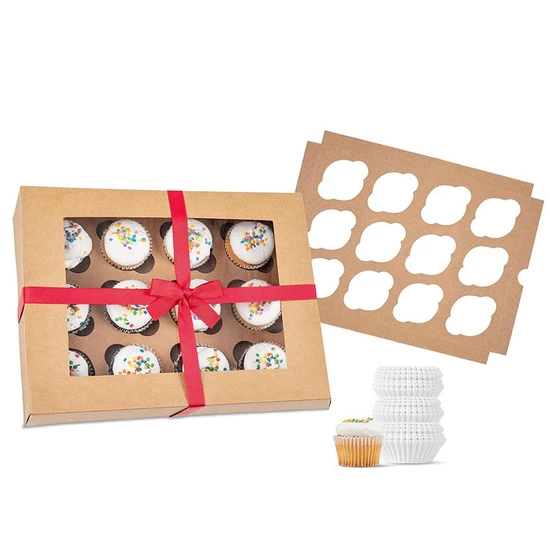 Kraft Paper Cake Box 12 4 6 8 12 24 Holes with Transparent Window Cup Cake Boxes