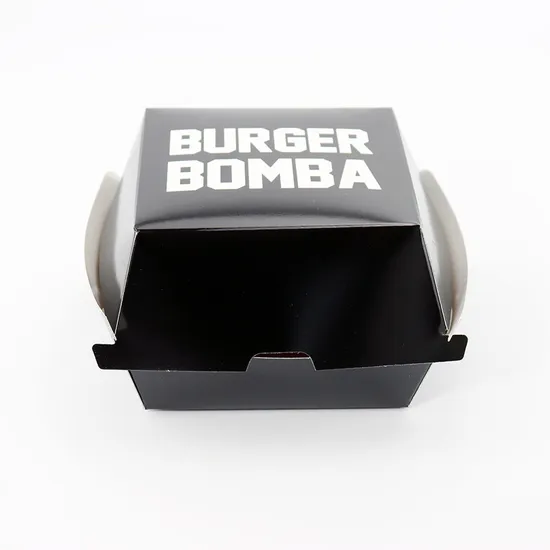 Custom Size Print Durable Food-Safe Paper Burger Packaging Boxes Recyclable Hamburger Container Box