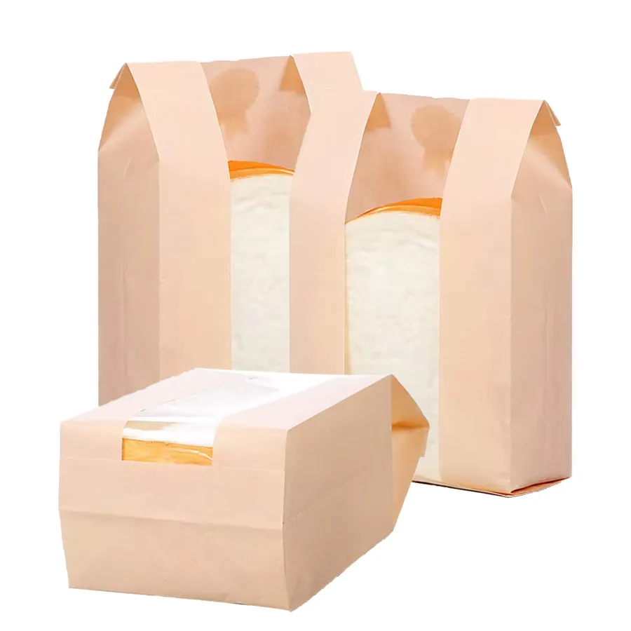 High Quality Oil-Proof Design Printed Wrapping Kraft Paper Custom Baked Toast Bread Bag with Transparent Plastic Window