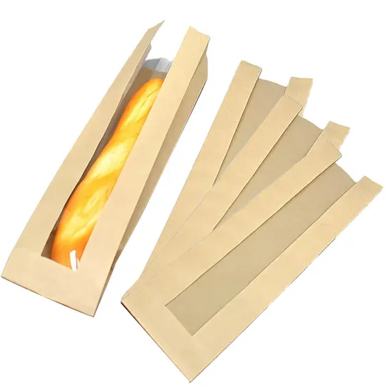 High Quality Oil-Proof Design Printed Wrapping Kraft Paper Custom Baked Toast Bread Bag with Transparent Plastic Window