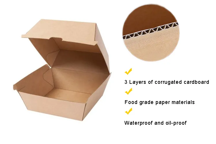 Disposable Biodegradable Burger Box Disposable Food Grade Custom Print Logo Burger Box
