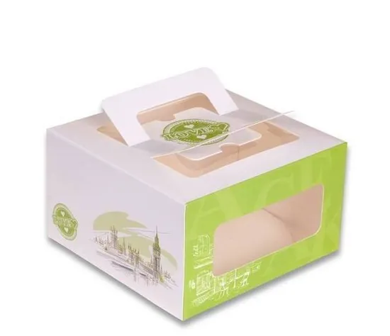 Customized Paper Cake Box with Handles Folding Cake Carrier Box with Window Bakery Boxes