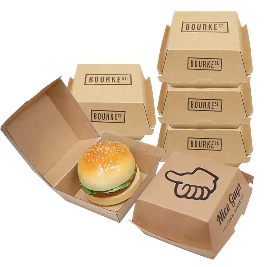 5inch Biodegradable Fries Hamburger Box Packaging Custom Print Packing Cardboard Paper Burger Box