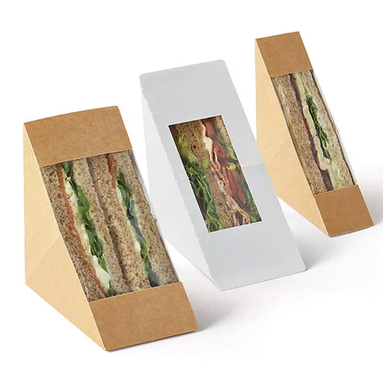 Custom Wholesale Paper Box Sandwich Packing Box Triangle Sandwich Packing Box with Window