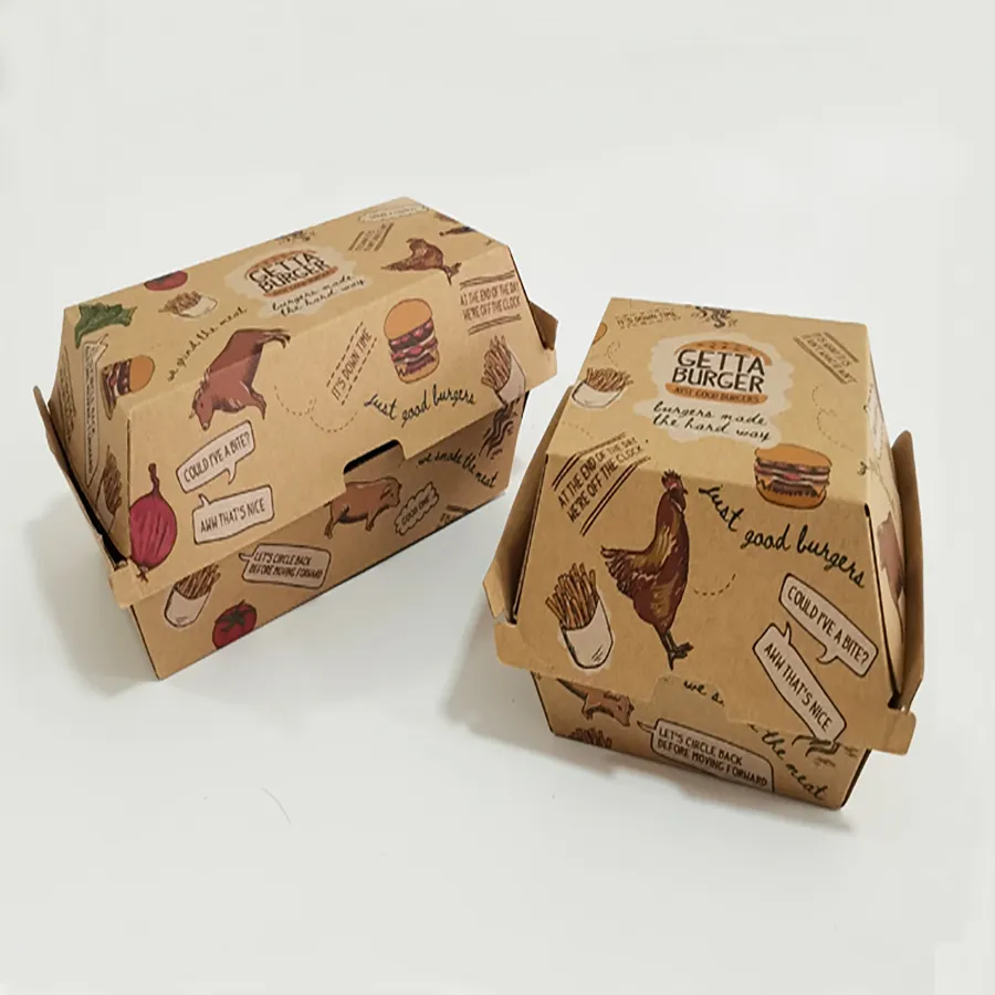 Waterproof and Oilproof Corrugated Burger Box Kraft Burger Meal Boxes New Design Burger Box