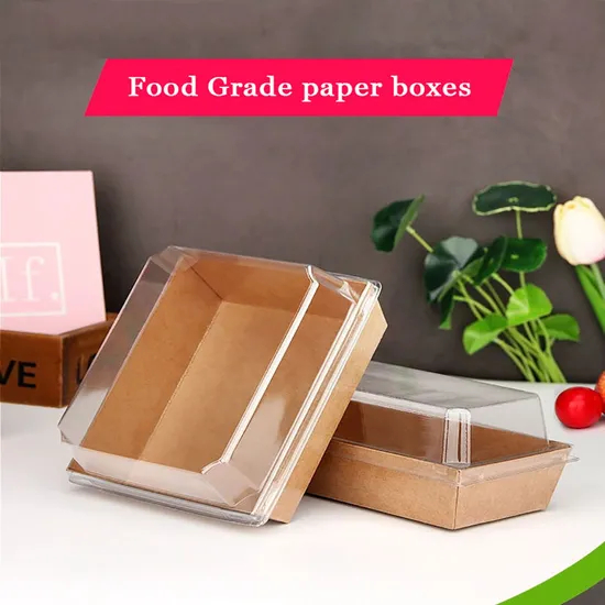 High-End Custom Logo Disposable Party Box Kraft Paper Sushi Salad with Clear Anti Fog Pet Window