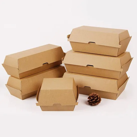 Wholesale Biodegradable Paper Box for Burger Clamshell Burger Box Disposable Custom Kraft Boxes for Burger