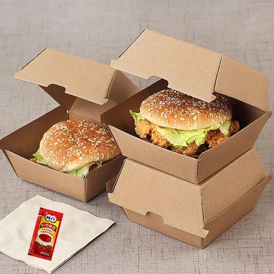 High Quality Burger Box Kraft Disposable Food Grade Hamburger Box Personalised Burger Box
