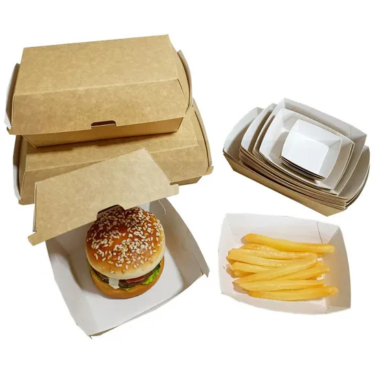 Biodegradable Corrugated Kraft Box Customized Hamburger Paper Box Disposable Cardboard Burger Boxes Greaseproof