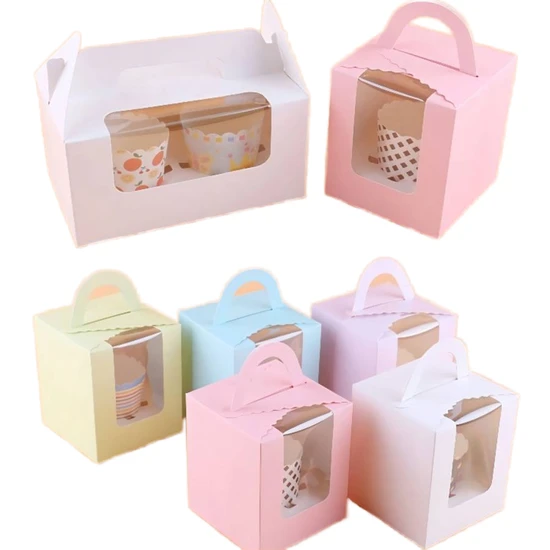 Customizable Clear PVC Window Cake Box Recyclable Folding Design Food Packaging Gold Foil Embossing Stamping Matt Lamination