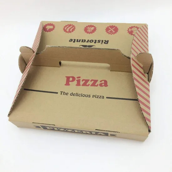Wholesale Custom Logo Biodegradable 12 Inch Kraft Paper Corrugated Paper Pizza Box with Handle