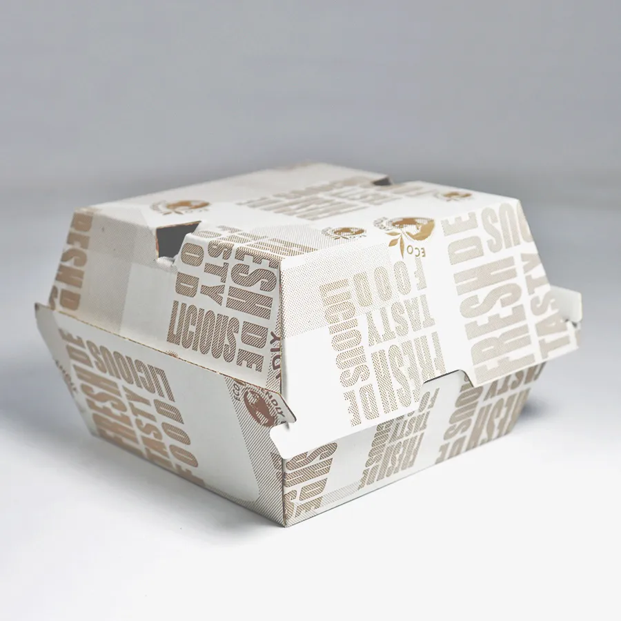 Paper Burger Packaging Box Fast Food F-Flute Corrugated Container Custom Printed Paper Burger Box Recyclable