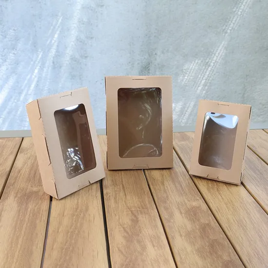 10*10*8 Disposable Custom Factory Manufacturing Take Away Packaging Kraft Paper with PVC Cleartransparent Window Food Sushi Box