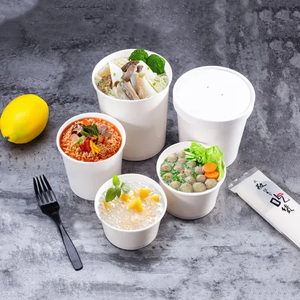 Wholesale Food Grade Disposable Eco-Friendly Customized Printing PE Coating Soup Cup Kraft Cardboard Paper Salad Food Packaging Bowl with Pet Lid