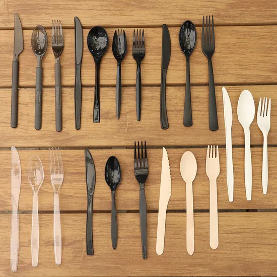 Factory Wholesale Custom Food Grade Disposable Recyclable Eco-Friendly Spoon Fork Plastic Paper Cutlery