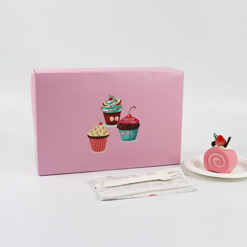 Custom Printed Folding Cardboard Paper Bakery to Go Takeaway Packaging Birthday Cakeboxes with Window and Handle