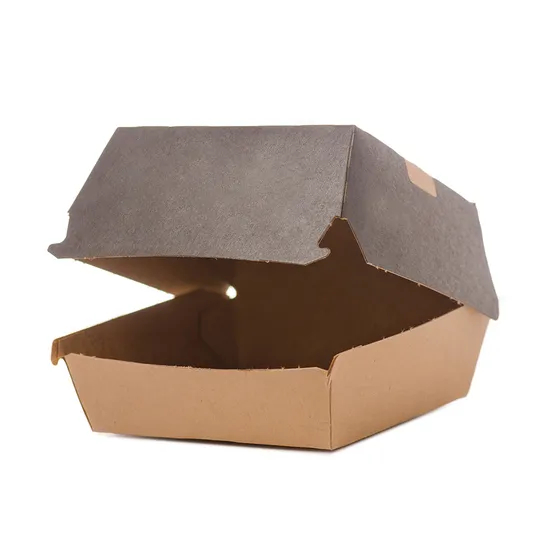 Wholesale Custom Food Grade Eco-Friendly Disposable Takeaway Hamburger Container Embossing Vanishing Matt Lamination Fast Food Kraft Cardboard Paper Burger Box