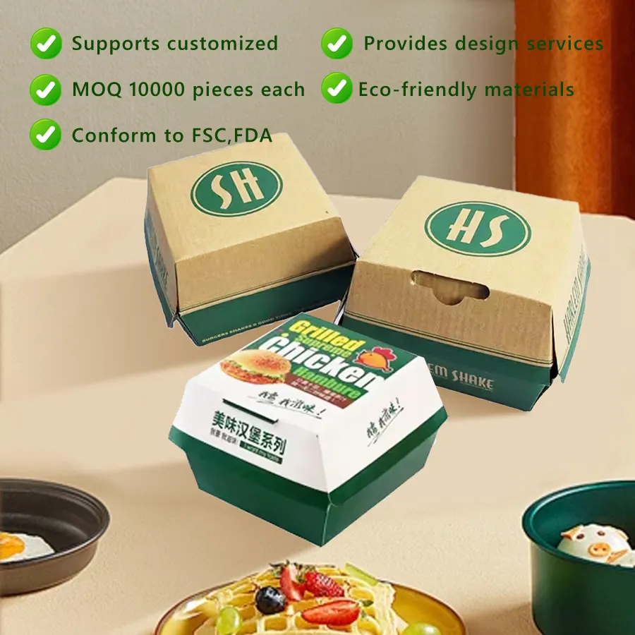 Recycled Custom Printed Take Away French Fries Paper Box Fast Food Takeaway Hamburger Packaging Box