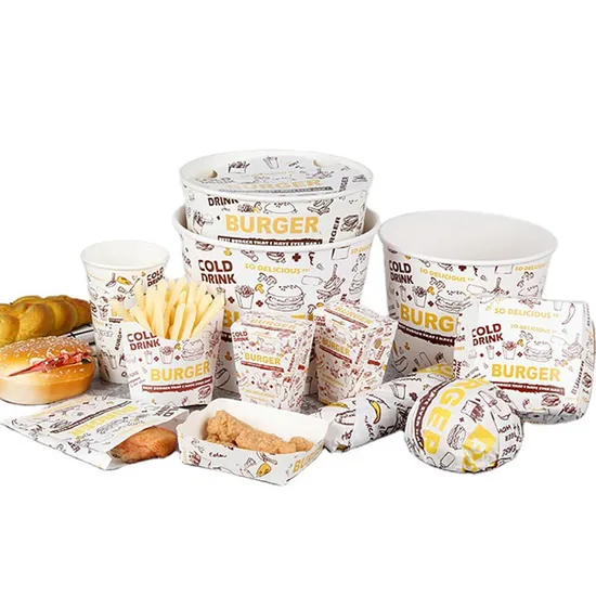 Factory Customized Printing Logo Food Grade Disposable Popcorn Fried Chicken Burger Family Cardboard Packaging Bucket