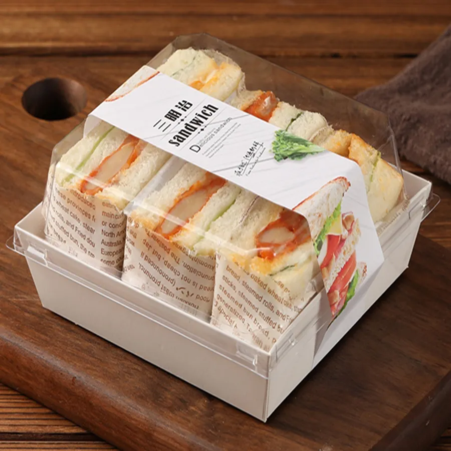 Wholesale Customized Printing Transparent Window Eco-Friendly Food Grade Cardboard Toast Wedge Container Paper Sandwich Sushi Cake Box