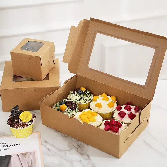Cheap Customized Printed Logo Food Grade Multi-Compartment Paper Doughnut Box Wholesale Custom Disposable Bakery Packaging Cupcake Box with Transparent Window