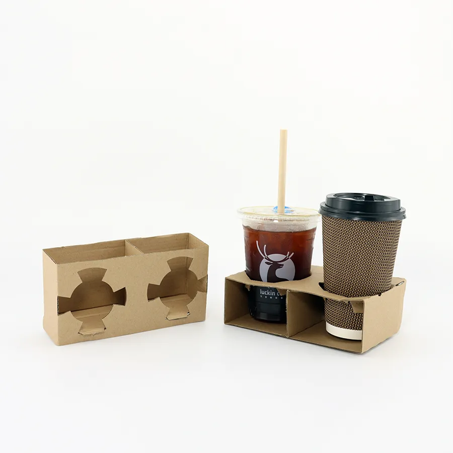 Biodegradable Solid Cardboard Paper Cup Holder in 1-Cell 2-Cell and 4-Cell Coffee Cup Carriers