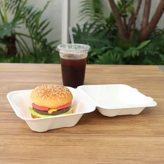 White Disposable Biodegradable Bagasse Paper Hamburger Box Food Packaging