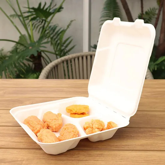 with 3 Compartment Disposable Clamshell Box for Hamburger and Chips
