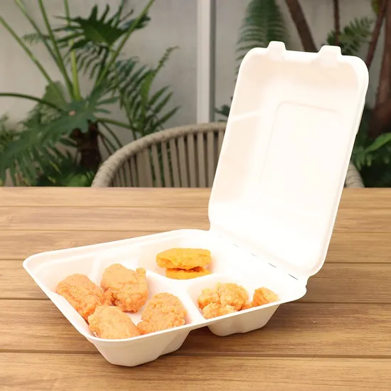 with 3 Compartment Disposable Clamshell Box for Hamburger and Chips