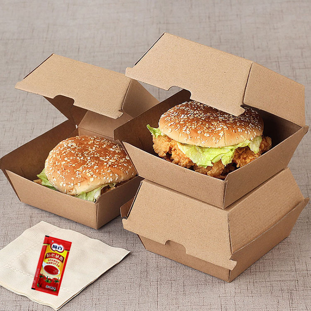 Factory Wholesale Biodegradable Food Grade Disposable Takeaway Lunch Fries Hamburger Box Packaging Custom Print Packing Cardboard Paper Burger Box