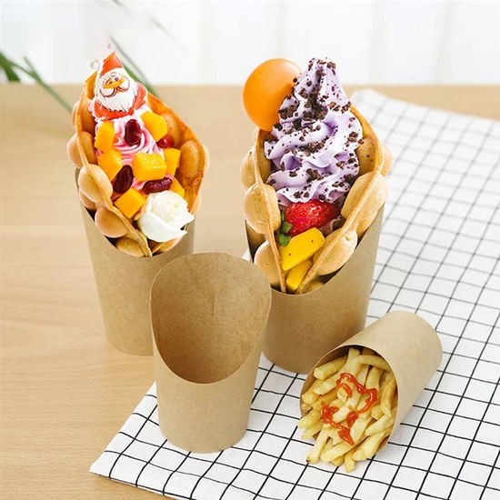 Wholesale Disposable Kraft Chip Cup French Fries Snack Recyclable Degradable Eco-Friendly Fast Food Container