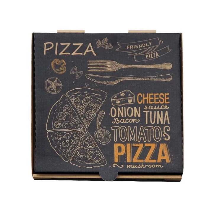 Custom Biodegradable Kraft Pizza Boxes with Logo Recyclable Take Away Food Packaging Features Embossing and Stamping Printing
