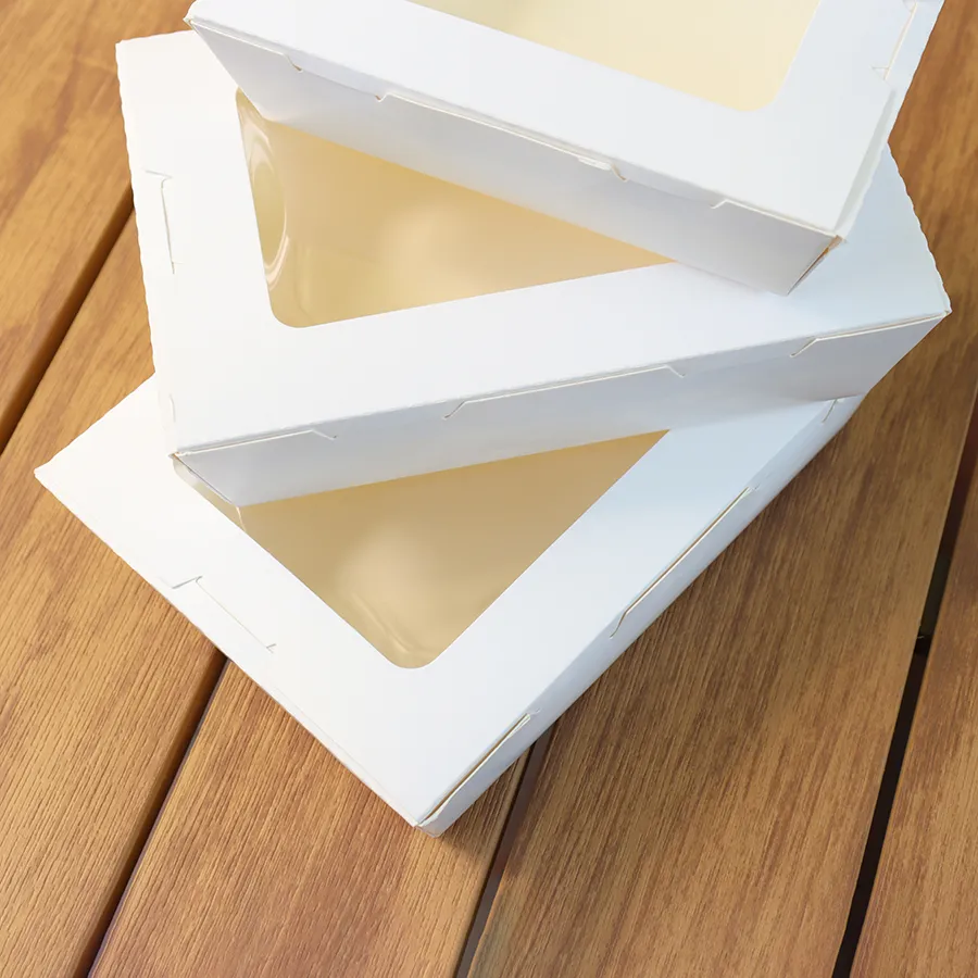 Kraft Rectangular Cake Lunch Container with Clear PP/Pet Lid Paper Food Packaging Takeout Box Lunch Box