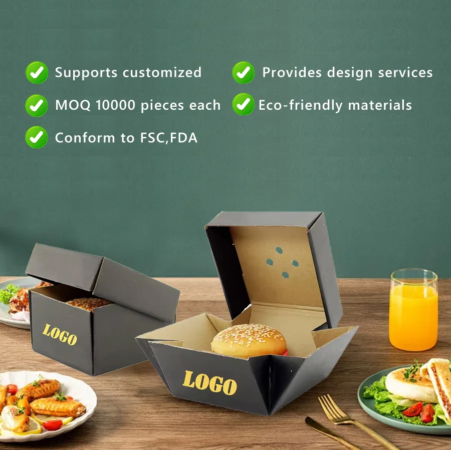 5inch Stock Factory Quality Colorful Printing Food Grade Container Hamburger Paper Boxes
