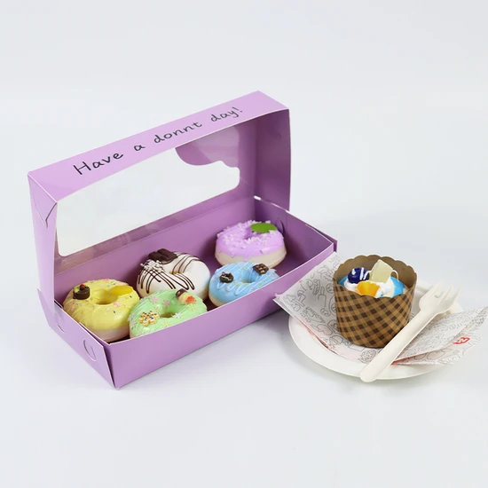 Wholesale Cake Biscuit Cookie Donut Box Packaging with Logo Biodegradable Folding Paper Cardboard Packing with Window