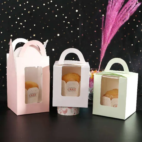 Cup Cake Box with Transparent Window White Cardboard Cake Box Colorful Paper Cake Box