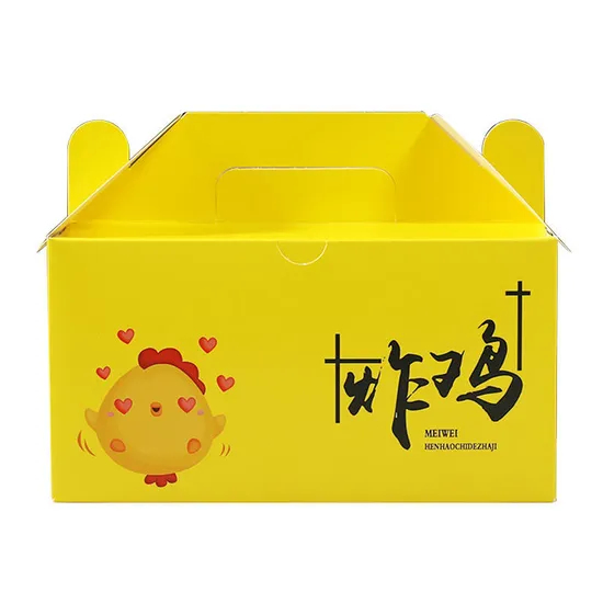 Customized Logo Printed Disposable Food Grade French Fries Chip Fried Chicken Cake Packaging Party Boxes with Handle