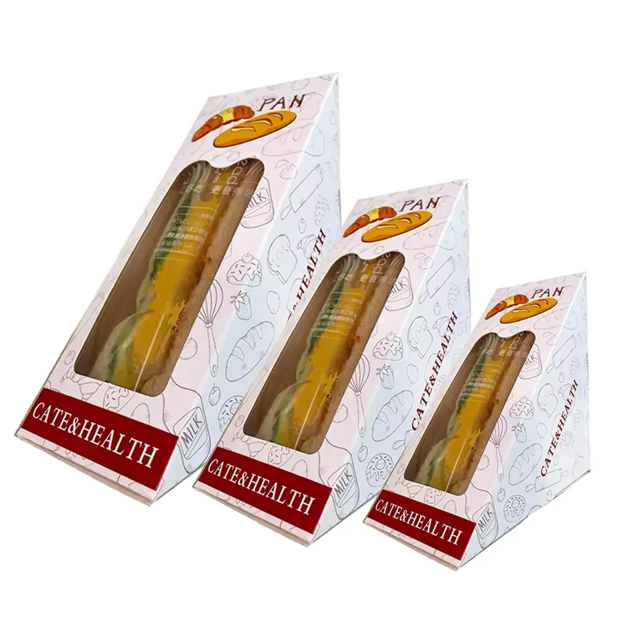 Packaging Boxes with Window Triangle Shape Disposable Paper Sandwich Packaging Box with Window