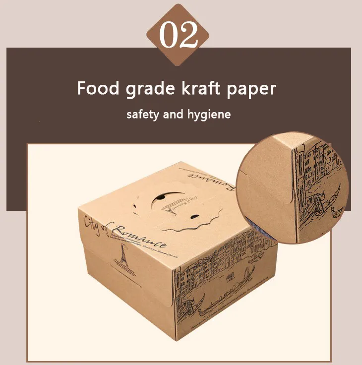 Customized Paper Cake Box with Handles Folding Cake Carrier Box with Window Bakery Boxes