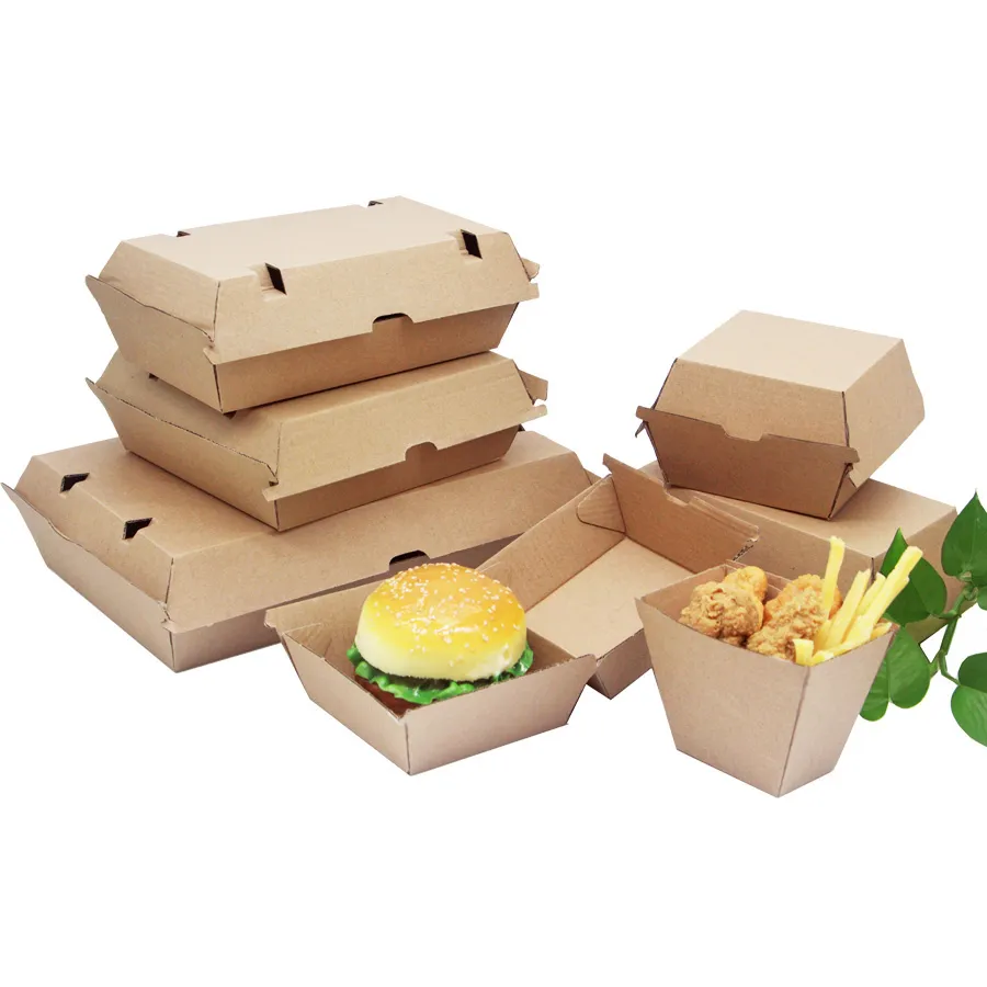 Custom Corrugated Burger Box Paper Clamshell Burge Cardboard Box Burger Takeaway Packaging