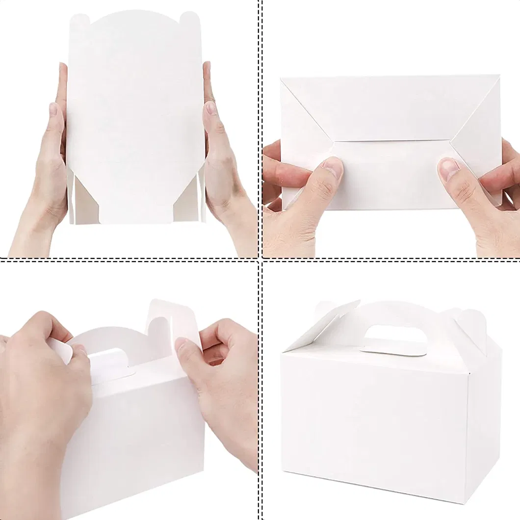 Custom Logo Size Food Paper Packaging Square Birthday Cake Box White Handle Clear Weddingtransparent Cake Box with Window