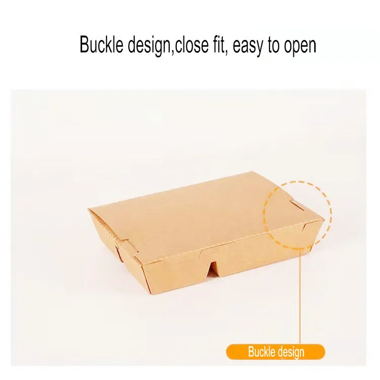 Disposable Take Away Package Snack Container Kraft Lunch Paper Box Restaurant Salad Box for Fast Food with Slots