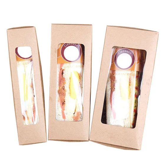 Custom Wholesale Paper Box Sandwich Packing Box Triangle Sandwich Packing Box with Window